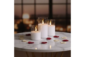 Matti's Candle White Glass Battery Operated 3D Real Flame Remote Control Paraffin Wax Core Ramadan Birthdays Parties Led Candles