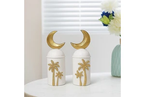 Muslim Islamic Eid Mubarak White Resin Ramadan Decorations Moon Star Ornaments Table Home Decoration Party Supplies RUIYI Brand