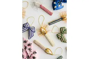 Handmade Beaded Christmas Ornaments With Tassels And Bow Shapes In Traditional Colors