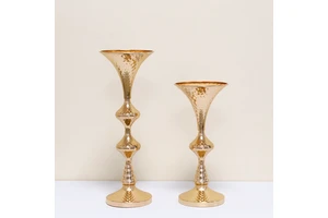 HJ240057 Wedding Vase Large Golden Metal Trumpet Flower Stand Wedding Centerpiece Flower Vase Table Centerpiece