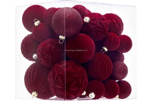 Factory Price Velvet Christmas Ball Ornaments Set with 5 Styles in 3 Sizes Burgundy for Tree Decoration