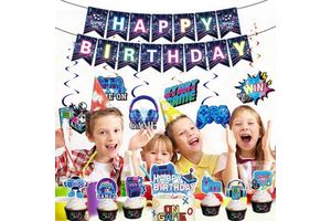 Neon Game Theme Disposable Paper Birthday Cake Party Decoration Supplies Set for Home and Outdoor Use