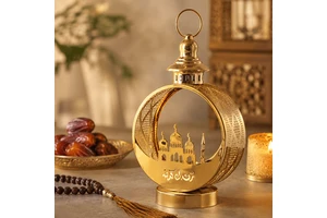 Wholesale Luxury Gold Metal Ramadan Round Lantern Islamic Mosque Eid Mubarak Tabletop Candle Holder For Home Decor