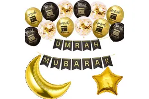 16-Inch Umrah Mubarak Balloon Set Aluminum Islamic Festive Religious Ramadan & Eid Party Supplies for Celebrations
