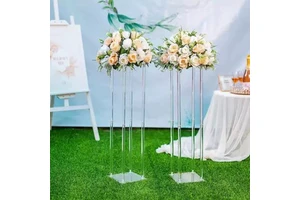 2026 New Style European Transparent Acrylic Crystal Square Flower Stand Wedding Table Centerpiece Decor