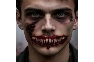 Body Art Colorful Halloween Horror Big Mouth Face Terrifying Pranking Tattoo Sticker Funny Makeup Party Waterproof Color Sticker