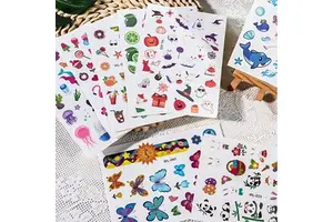 8pcs Halloween Ghost Pumpkin Children Face Tattoos Stickers Fluorescent Butterfly UV Light Glowing Panda Mermaid Face Sticker