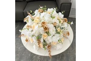 New Cross-border Golden Rose Eucalyptus Gypsophila Silk Artificial Flowers Purely Handmade Wedding Table Arrangement Ball
