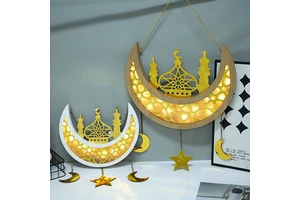 DAMAI Islamic Wall Decor Pendant Wooden Acrylic Moon Star Hanging for Eid Ramadan Mubarak Parties Eid Mubarak Party Supplies