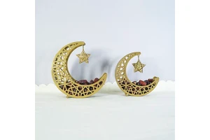 Ramadan Muslim Moon-Shaped Arabic Snack Storage Box Iron Tray Cut-out for Home Furnishings and Party Decorations for Ramadan