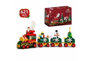 621PCS Christmas Train Building Block Set With Santa Snowman Gift Cars Light-Up Holiday Brick Toy Wholesale Kids Christmas Decor
