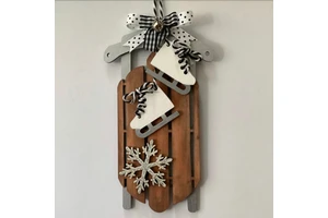 Popular Christmas Ornaments Decoration Custom Factory Laser Cut Wood 3D Sled Plywood Ornament with Skates