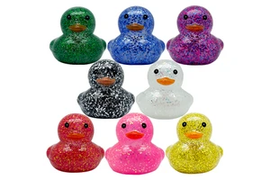 Custom Black Rubber Ducks With Glitter Squeaking Sound & Transparent Clear Design Food Safe Promotional Toys With Logo