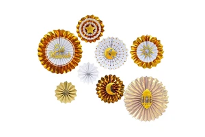 605040 Paper Fan Set- Gold 1pcs 8 pcs paper fans+6 pcs stickers=1 set Garland Party Maker Ramadan Supplies