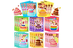 24 Sheets 8.3''x5.9'' DIY Cake & Face Stickers for Toddlers & Kids Party Favors Crafts & Activities Supplies