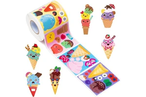Summer Ice Cream Make a Face Stickers Roll 300pcs Mix and Match Diy Craft Stickers for Kids Classroom Party Favor