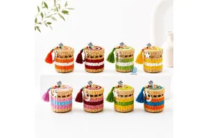 Eco Friendly Handwoven Seagrass Ramadan Gift Basket With Tassel Lid Multicolor Eid Candy Favor Container Wholesale Supply