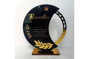 Ramadan Moon Shape Acrylic Decoration With Gold Calligraphy And Date Tracker Indoor Ornament Large Size Personalized