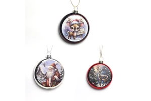 2026 New Design High Quality Decorative Christmas Glass Baubles Painted Flat Christmas Ball
