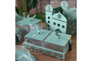 High Quality Ramadan Decorations Moon Design Lid Decorative Canister for Indoor Holiday Sky Blue Color