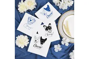 Custom Printed Dog Pet Square Party Disposable Decorative 3Ply Paper Beverage Napkins for Wedding