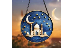 Ramadan Decoration Taj Mahal Crescent Moon Star Hanging Ornament Blue Gold Islamic Festival Home Decor Ramadan Decorations