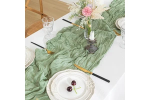 Boho Wedding Sheer Wrinkled Cheesecloth Table Runner Rustic Farmhouse Reception Dinner Table Decoration Washable Custom Size
