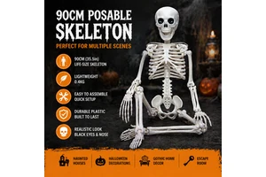 3FT Flexible Halloween Skeleton With Movable Joints Realistic 35.5 Inches Plastic Bones For Gothic Home Decor Haunted House Prop