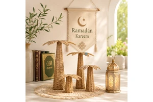 Sustainable Water Hyacinth Palm Tree Table Centerpiece Handmade Ramadan Kareem Islamic Home Decoration Wholesale Factory