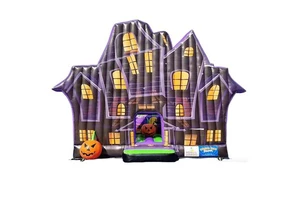 Halloween Haunted House Inflatable Bounce House With Slide Spooky Pumpkin Jack O' Lantern Bouncy Castle Playground