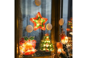 Christmas Decoration Lights LED Fairy String Sucker Light Xmas Tree Deer Star Garland Lighting Window Indoor Outdoor Decor Lamp