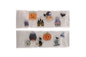 Halloween Thick Cute TPR Cling Stickers Light Reusable Window Decorations Pumpkin Witch Ghost Bat Cartoon 41.5x12.4cm Decals