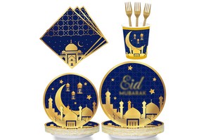 2025 New Tableware Set Eid Ramadan Decorations Dinnerware Mubarak Party Supplies Paper Plates Cup