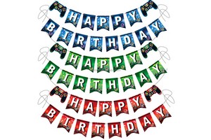 Nice New Game Handle Birthday Banner Pull Flag Game on Pad Kids Toy Paper Banner for Party Supplies