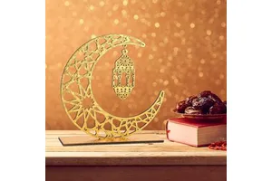 New Trending Islamic Acrylic Kareem Eid Mubarak Muslim Tabletop Decor Moon Craft Party Decoration Ramadan 19.5x20.5cm Reusable