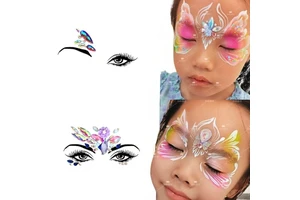 3D Sexy Face Temporary Tattoo Stickers Glitter Rhinestones Masquerade for Kids' Body Party Jewels and Gifts