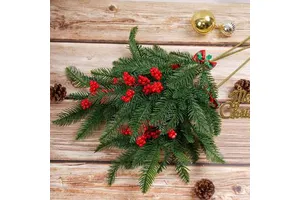 Handmade Artificial Cedar Berry Branch Waterproof Green Leaves Red Berries Christmas Decorations Holiday Ornaments Home Decor