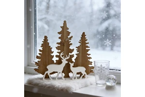Wooden Christmas Decorative Elk and Pine Ornaments