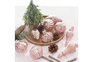 Mercury Glass Christmas Ornaments Set of 8 Pink Christmas Balls Finials for Christmas Tree Decoration Holiday Décor