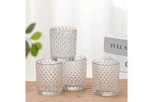 Factory Wholesale Small Size Embossed Transparent Christmas Round Glass Candle Holder Cup For Weddings Home DIY