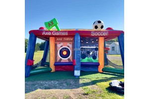 Langko Inflatable Soccer Shoot, Football Toss, Basketball Hoop, Baseball Hit, Archery ,Axe Throwgames for Party Rental