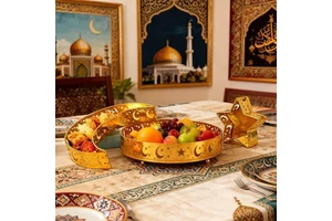 New Moon Star Metal Fruit Candy Platter Pastry Tray for Guests Home Ornament Muslim Islam Holiday Eid Ramadan Mubarak Supplies