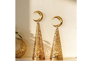 Ramadan Islamic Metal Crafts Muslim Star Crescent Candle Holder Middle Eastern Eid Decorations Indoor Use Customizable Design