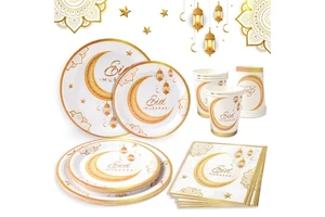 Islamic Ramadan Party Tableware Set Disposable Paper Plates Napkins 7inch/9inch for Eid Mubarak Muslim Party Decoration Supplies