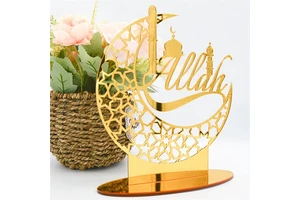 Eid Mubarak Acrylic Ornament Golden Ramadan Desktop Eid Moon Islamic Muslim Festival Party Supplies Shining Decor Gifts