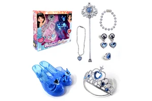 Lucky Toys Princess Dress up Accessories Jewelry Set Necklace Ring Crown Wand Shoes Birthday Party Favor for Little Girls