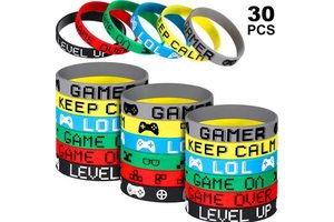 LEMON 30pcs Video Game Bracelets Rubber Bracelets Game Party Wristbands Supplies Colored Silicone Bracelets for Gamer Birthday