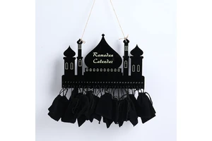 Ramadan Kareem Black Wooden Calendar with Gift Bags Hanging Eid Mubarak Ramadan Advent Calendar Home Decor Muslim Party Supplies