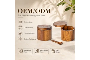 Wholesale Custom Logo Two Compartments Magnetic Swivel Lid Herb Spice Seasoning Storage Tool Duet Bamboo Salt Storage Box