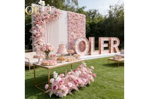 OLERAY Wholesale Pink Rose Hydrangea Artificial Flower Runner 3D Silk Floral Table Runner Wedding Decor